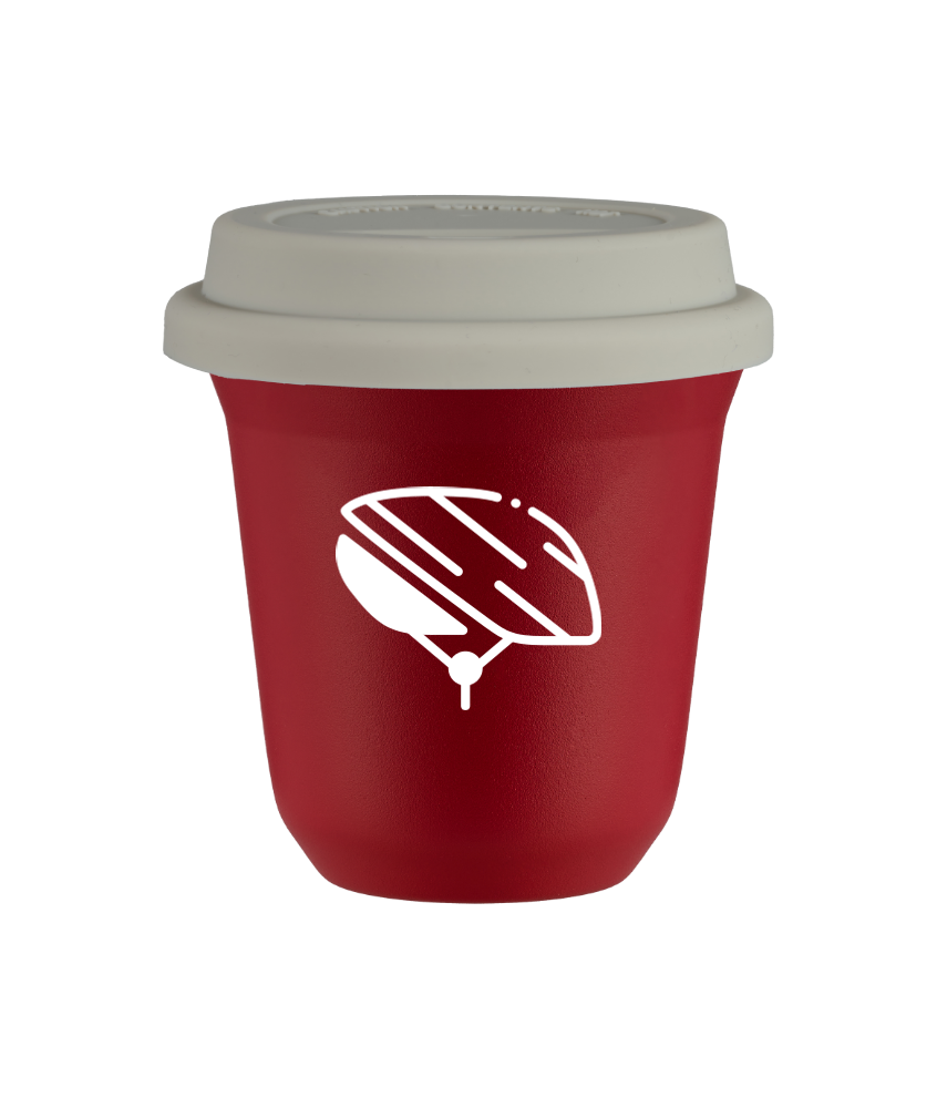 Tasse 80 ml ROUGE "Casque (blanc)", avec couvercle blanc