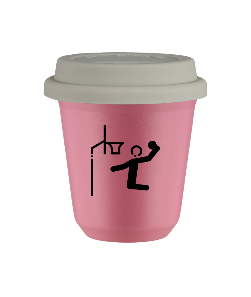 Tasse 150 ml ROSE "Basket-ball (noir)", avec couvercle blanc