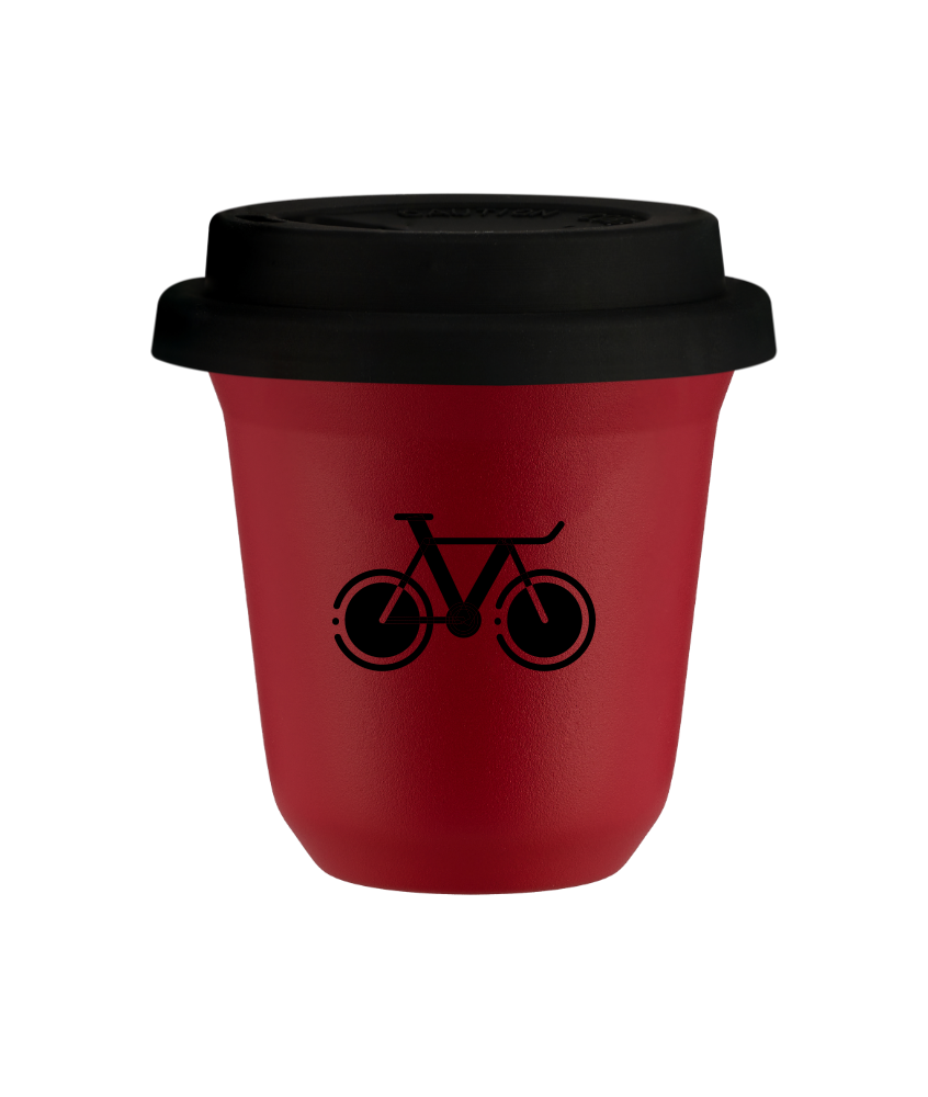 Tasse 80 ml ROUGE "Vélo 1 (noir)", avec couvercle noir