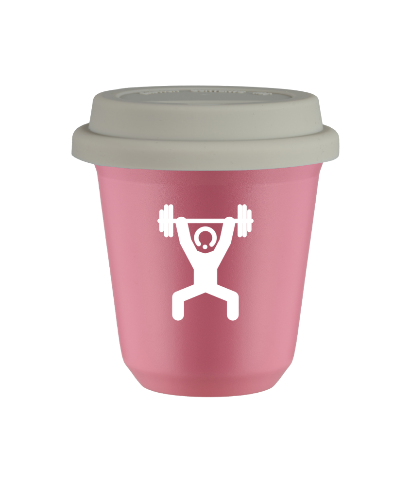 Tasse 150 ml ROSE "Homme fort 1 (blanc)", avec couvercle blanc