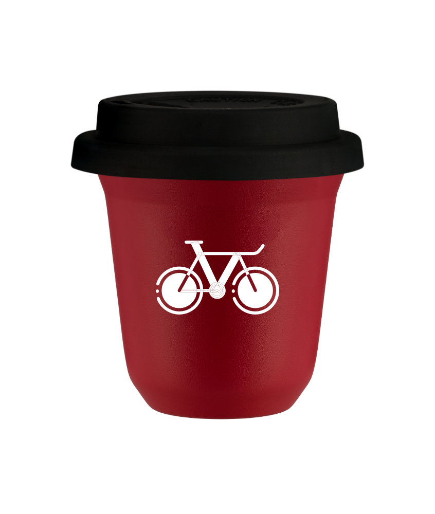 Tasse 80 ml ROUGE "Vélo 1 (blanc)", avec couvercle noir