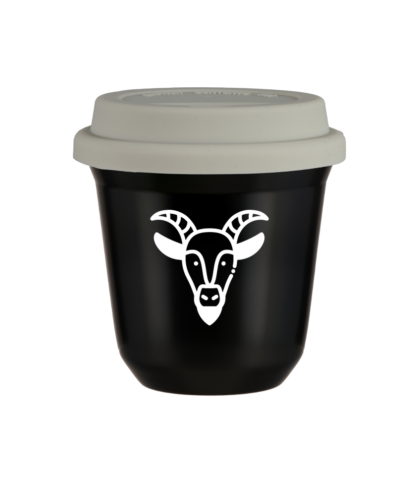 Tasse 240 ml NOIR "Capricorne (blanc)", avec couvercle blanc Tasse 240 ml NOIR "Capricorne (blanc)", avec couvercle blanc