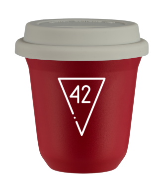 Tasse 80 ml ROUGE "42 (blanc)", avec couvercle blanc Tasse 80 ml ROUGE "42 (blanc)", avec couvercle blanc