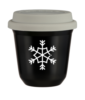 Tasse 240 ml NOIR "Flocon de neige (blanc)", avec couvercle blanc Tasse 240 ml NOIR "Flocon de neige (blanc)", avec couvercle blanc