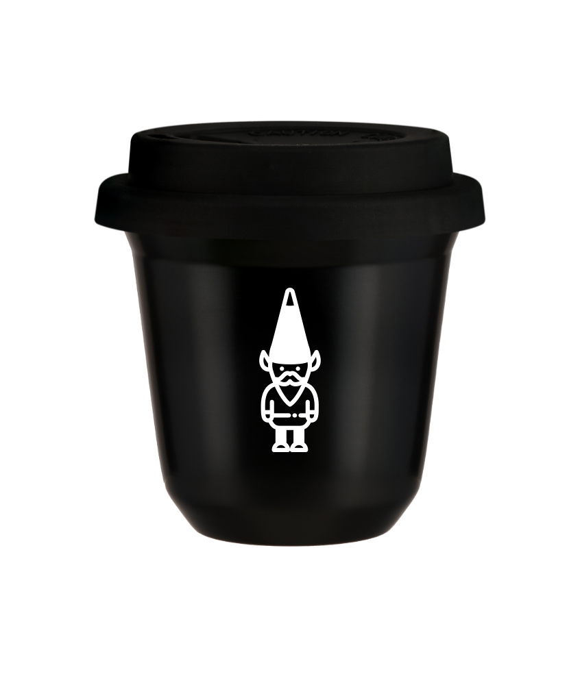 Tasse 240 ml NOIR "Nain 1 (blanc)", avec couvercle noir