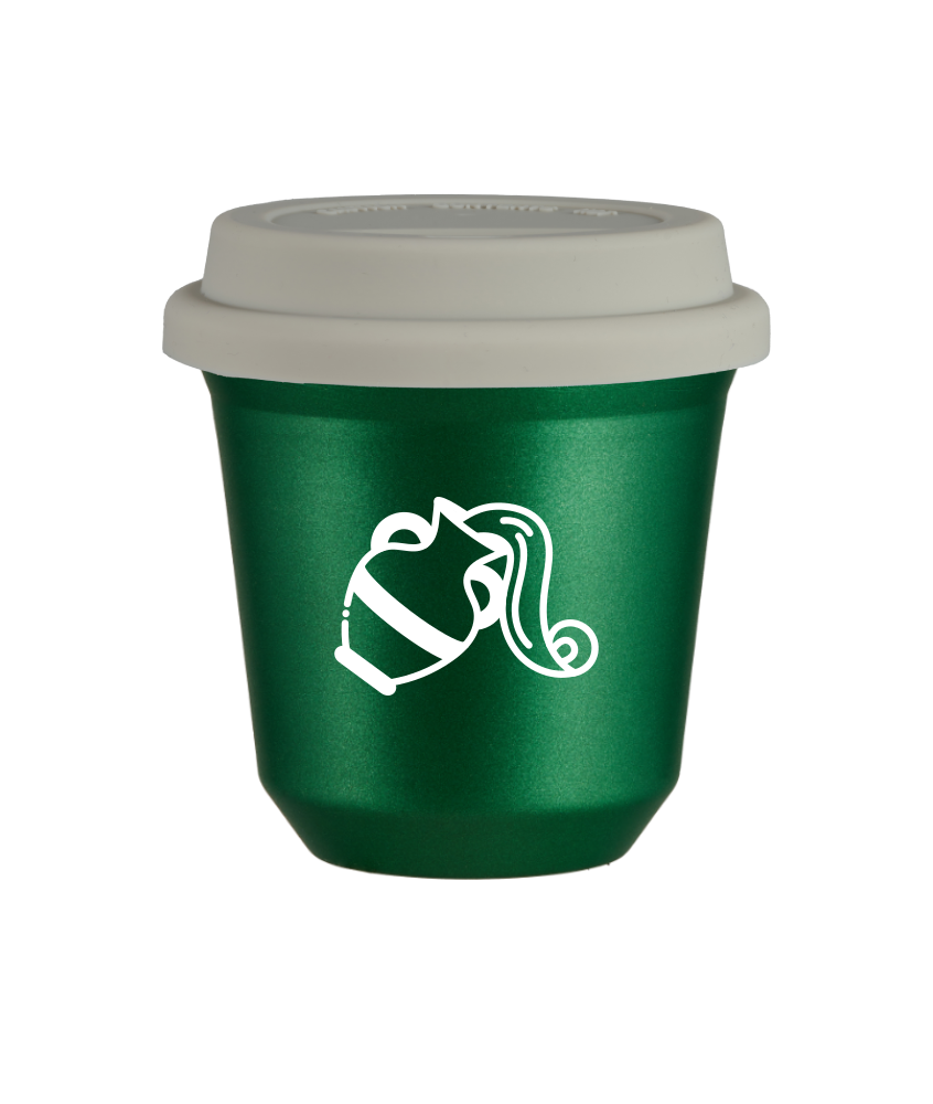 Tasse 240 ml VERT MÉTALLIQUE "Verseau (blanc)", avec couvercle blanc Tasse 240 ml VERT MÉTALLIQUE "Verseau (blanc)", avec couvercle blanc