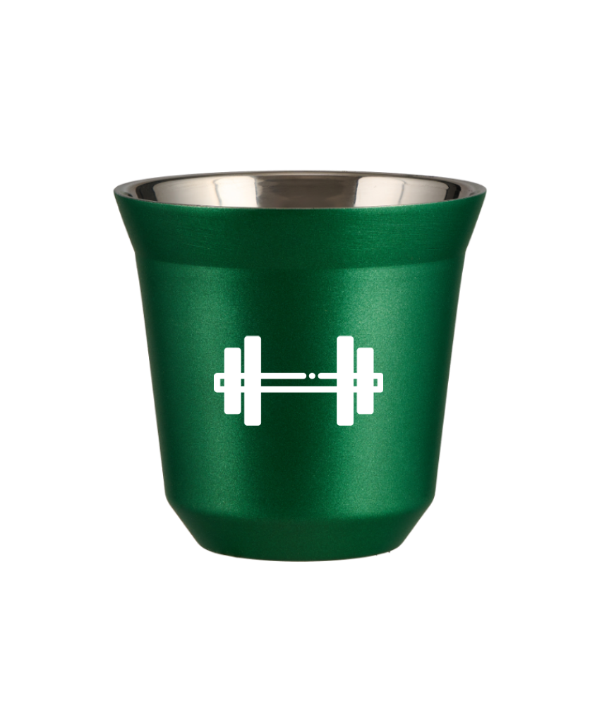 Tasse 240 ml VERT MÉTALLIQUE "Haltère (blanc)"