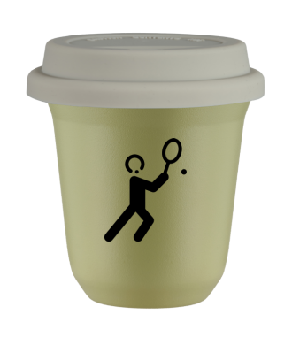 Tasse 80 ml PISTACHE "Tennis 1 (noir)", avec couvercle blanc Tasse 80 ml PISTACHE "Tennis 1 (noir)", avec couvercle blanc