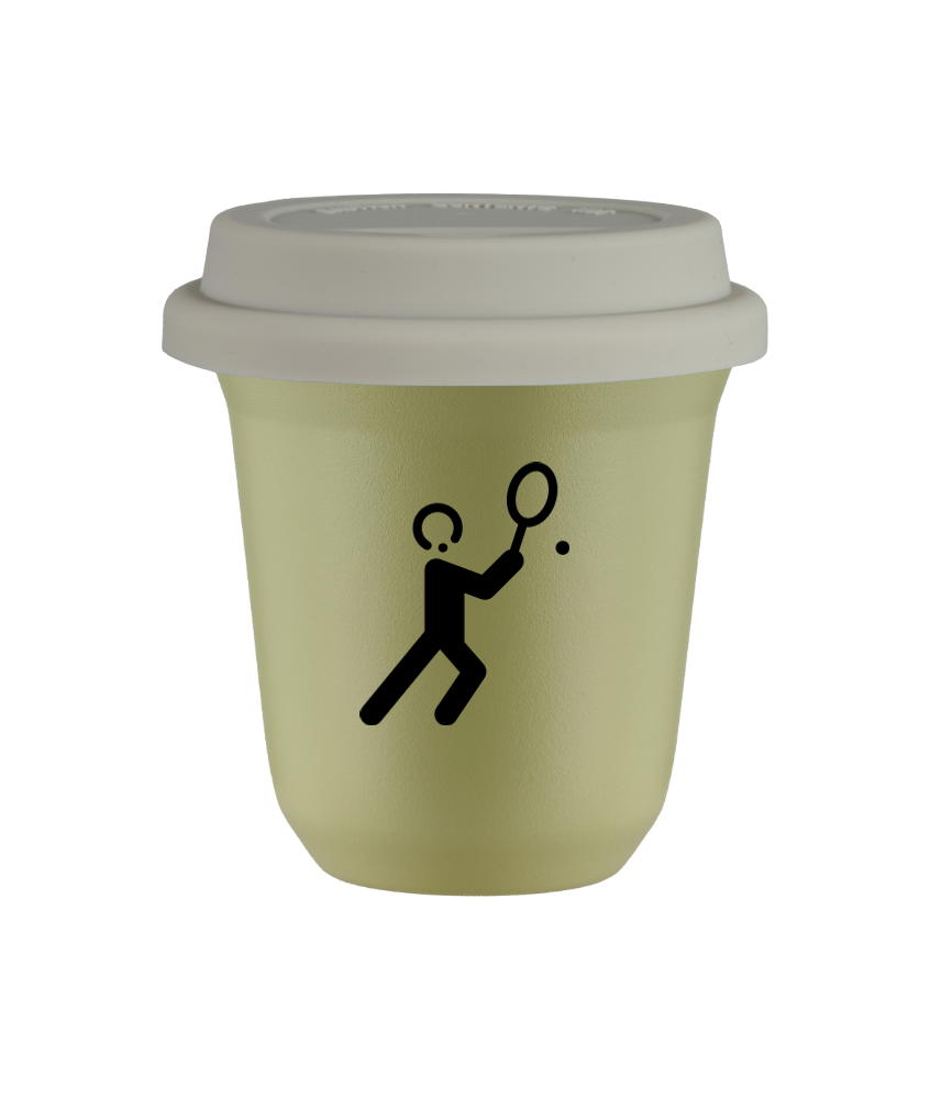 Tasse 80 ml PISTACHE "Tennis 1 (noir)", avec couvercle blanc