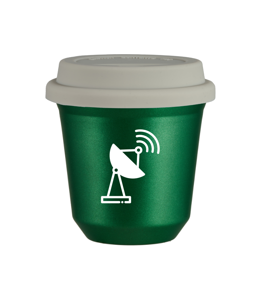 Tasse 240 ml VERT MÉTALLIQUE "Antenne (blanc)", avec couvercle blanc
