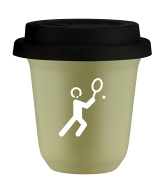 Tasse 80 ml PISTACHE "Tennis 1 (blanc)", avec couvercle noir Tasse 80 ml PISTACHE "Tennis 1 (blanc)", avec couvercle noir
