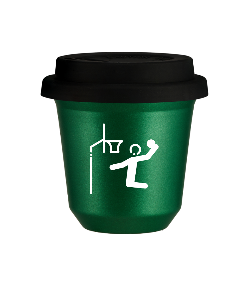 Tasse 240 ml VERT MÉTALLIQUE "Basket-ball (blanc)", avec couvercle noir Tasse 240 ml VERT MÉTALLIQUE "Basket-ball (blanc)", avec couvercle noir