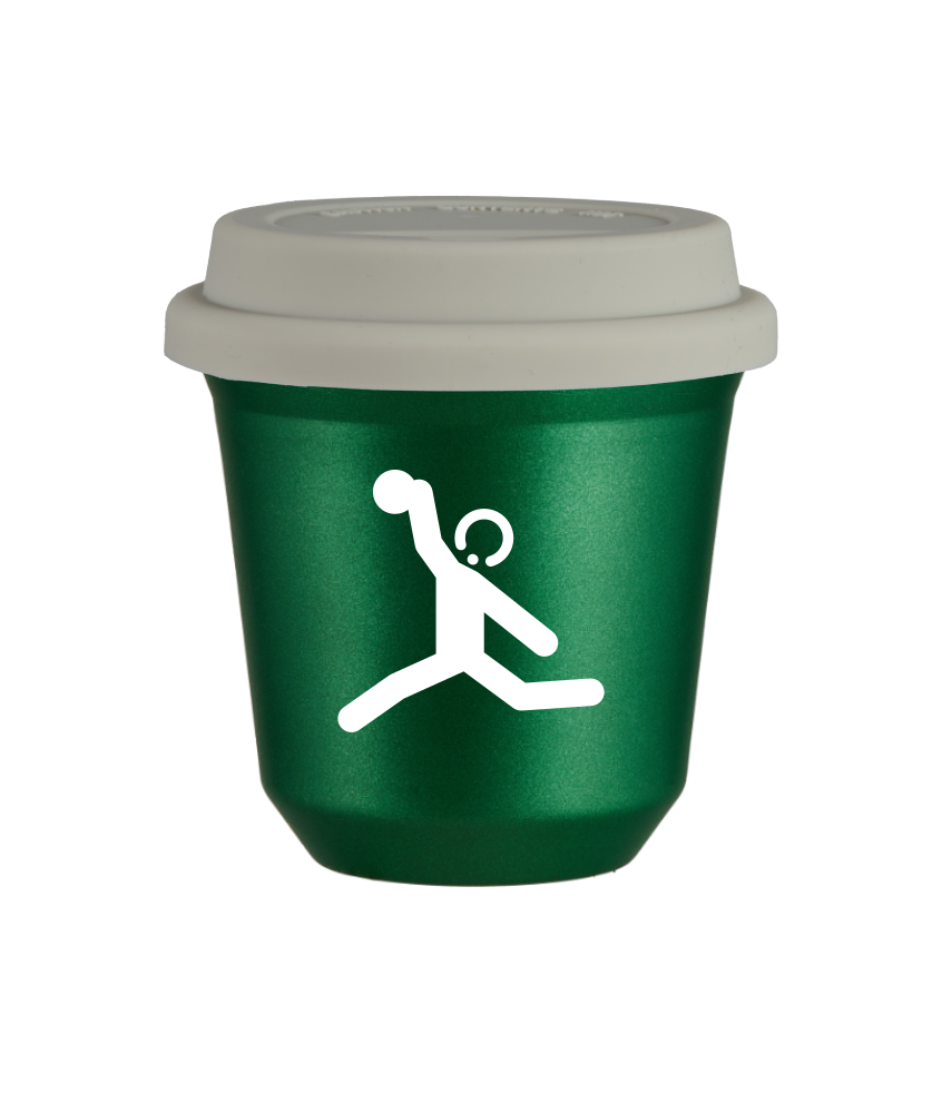 Tasse 240 ml VERT MÉTALLIQUE "Lancer du disque (blanc)", avec couvercle blanc Tasse 240 ml VERT MÉTALLIQUE "Lancer du disque (blanc)", avec couvercle blanc