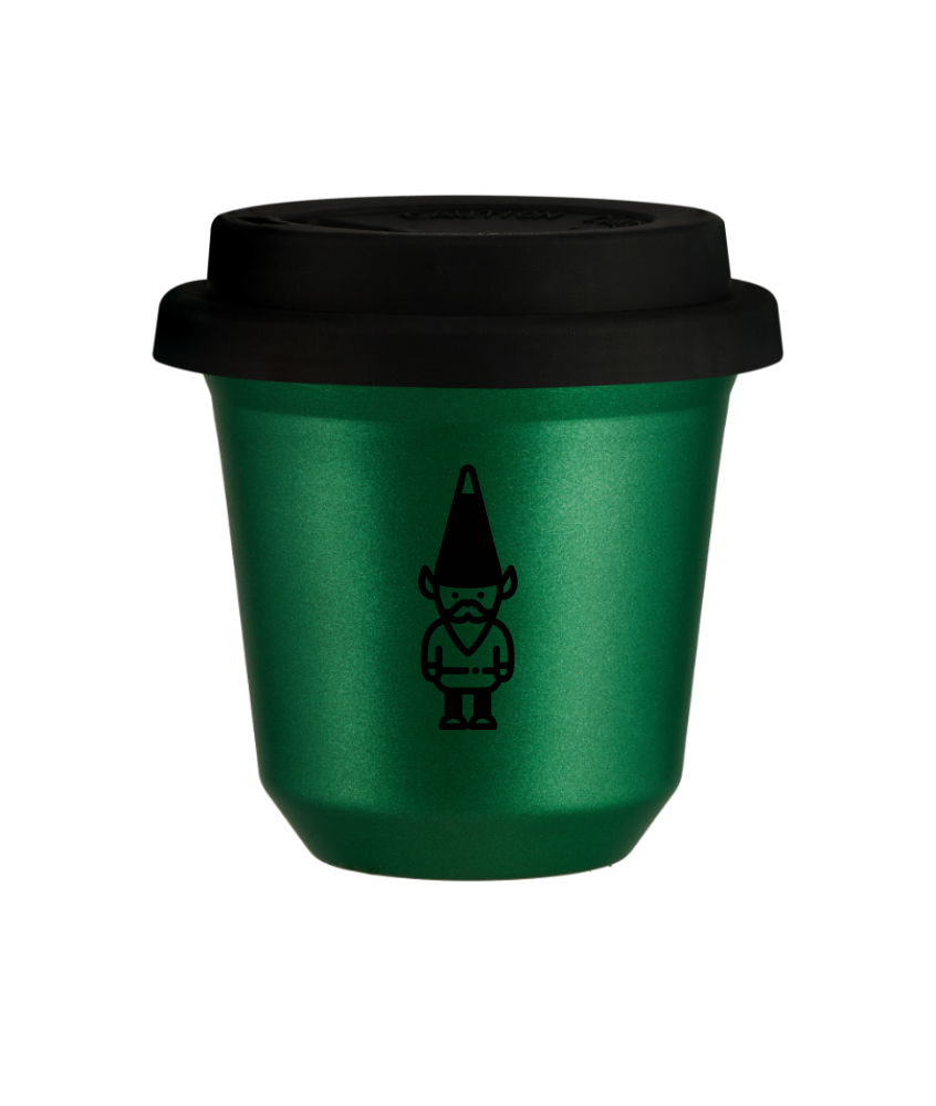 Tasse 240 ml VERT MÉTALLIQUE "Nain 1 (noir)", avec couvercle noir Tasse 240 ml VERT MÉTALLIQUE "Nain 1 (noir)", avec couvercle noir