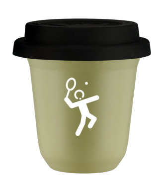 Tasse 80 ml PISTACHE "Tennis 2 (blanc)", avec couvercle noir Tasse 80 ml PISTACHE "Tennis 2 (blanc)", avec couvercle noir