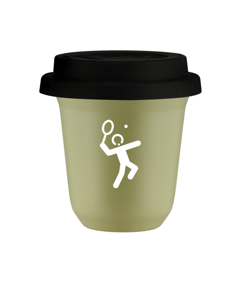 Tasse 80 ml PISTACHE "Tennis 2 (blanc)", avec couvercle noir
