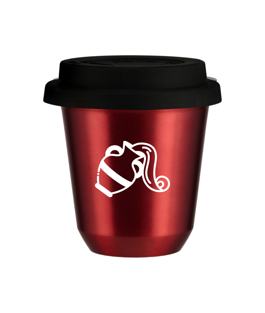 Tasse 240 ml ROUGE MÉTALLIQUE "Verseau (blanc)", avec couvercle noir Tasse 240 ml ROUGE MÉTALLIQUE "Verseau (blanc)", avec couvercle noir