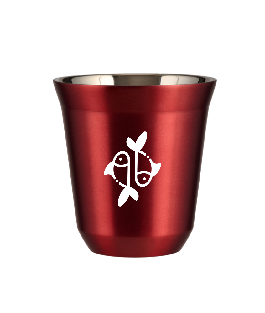 Tasse 240 ml ROUGE MÉTALLIQUE "Poissons (blanc)"