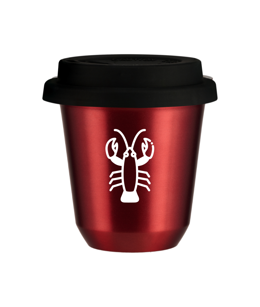 Tasse 240 ml ROUGE MÉTALLIQUE "Cancer (blanc)", avec couvercle noir