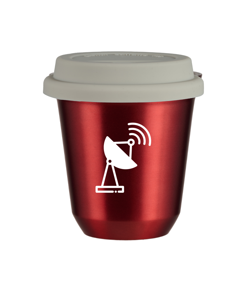 Tasse 240 ml ROUGE MÉTALLIQUE "Antenne (blanc)", avec couvercle blanc