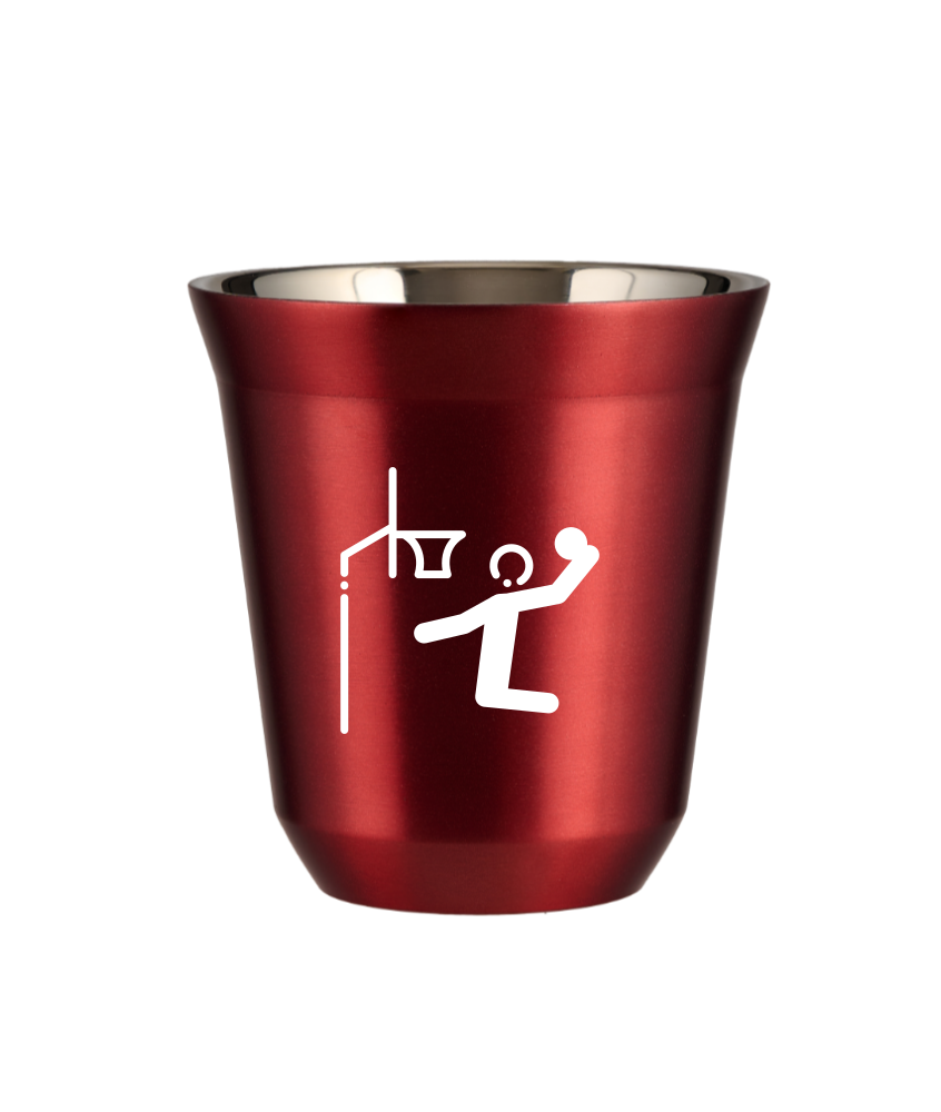 Tasse 240 ml ROUGE MÉTALLIQUE "Basket-ball (blanc)"