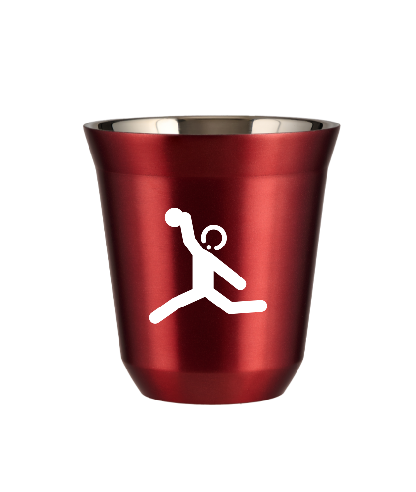 Tasse 240 ml ROUGE MÉTALLIQUE "Lancer du disque (blanc)" Tasse 240 ml ROUGE MÉTALLIQUE "Lancer du disque (blanc)"
