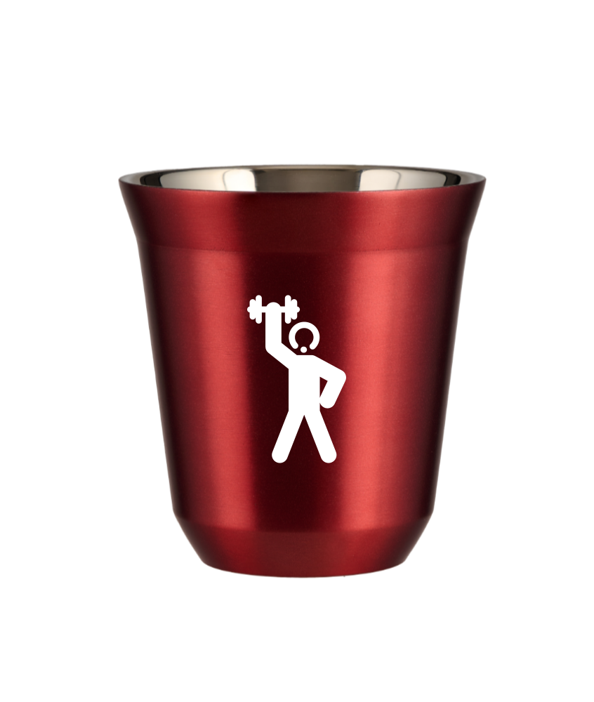 Tasse 240 ml ROUGE MÉTALLIQUE "Homme fort 2 (blanc)" Tasse 240 ml ROUGE MÉTALLIQUE "Homme fort 2 (blanc)"