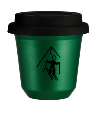 Tasse 80 ml VERT MÉTALLIQUE "Ski (noir)", avec couvercle noir Tasse 80 ml VERT MÉTALLIQUE "Ski (noir)", avec couvercle noir