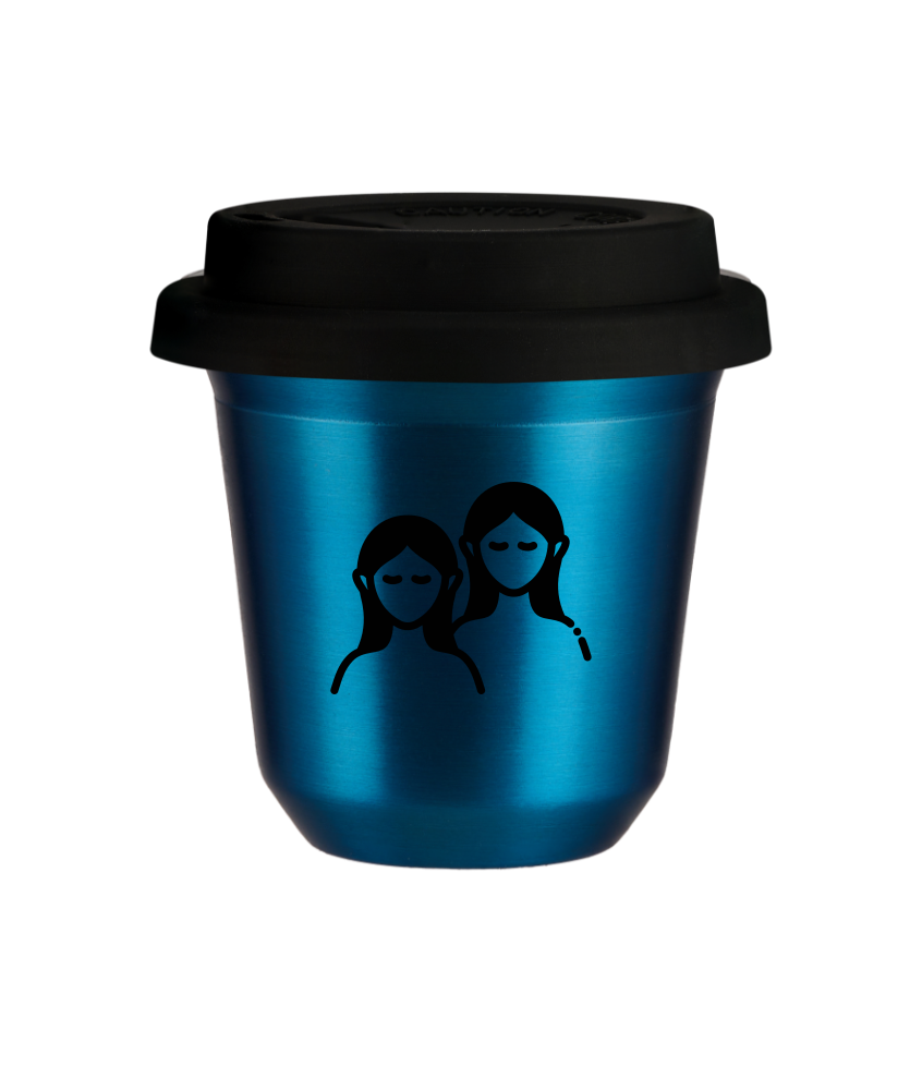 Tasse 240 ml BLEU MÉTALLIQUE "Gémeaux", avec couvercle noir