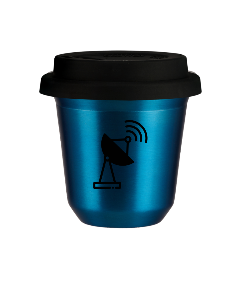 Tasse 240 ml BLEU MÉTALLIQUE "Antenne (noir)", avec couvercle noir Tasse 240 ml BLEU MÉTALLIQUE "Antenne (noir)", avec couvercle noir