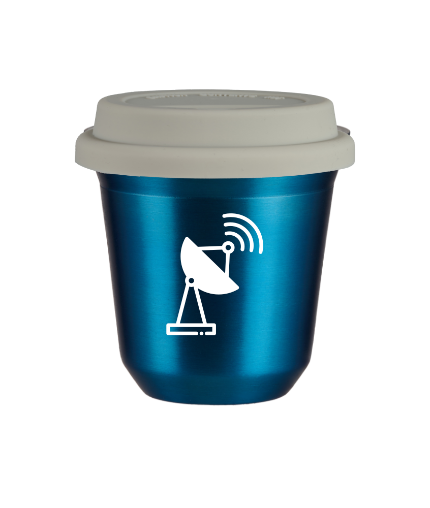 Tasse 240 ml BLEU MÉTALLIQUE "Antenne (blanc)", avec couvercle blanc Tasse 240 ml BLEU MÉTALLIQUE "Antenne (blanc)", avec couvercle blanc