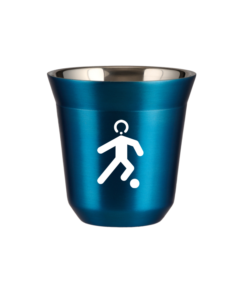 Tasse 240 ml BLEU MÉTALLIQUE "Football (blanc)"
