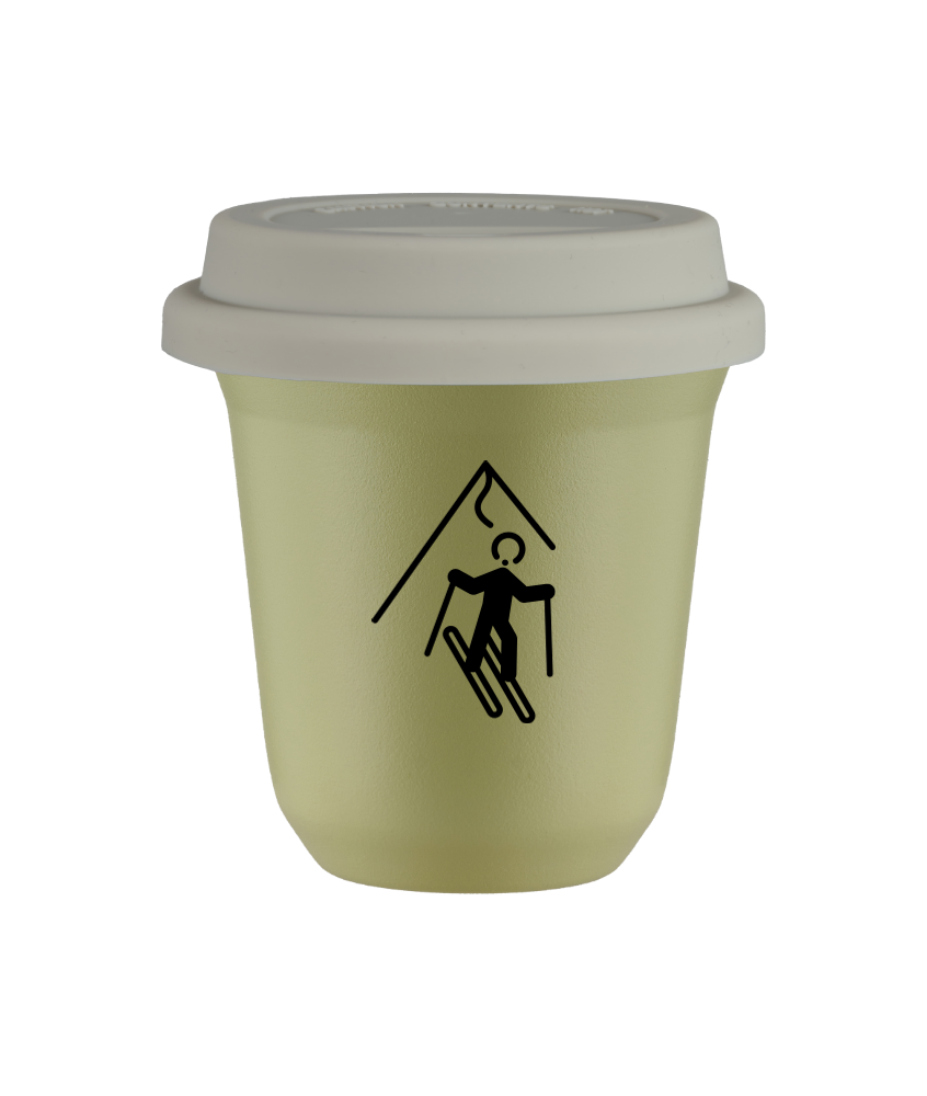 Tasse 80 ml PISTACHE "Ski (noir)", avec couvercle blanc