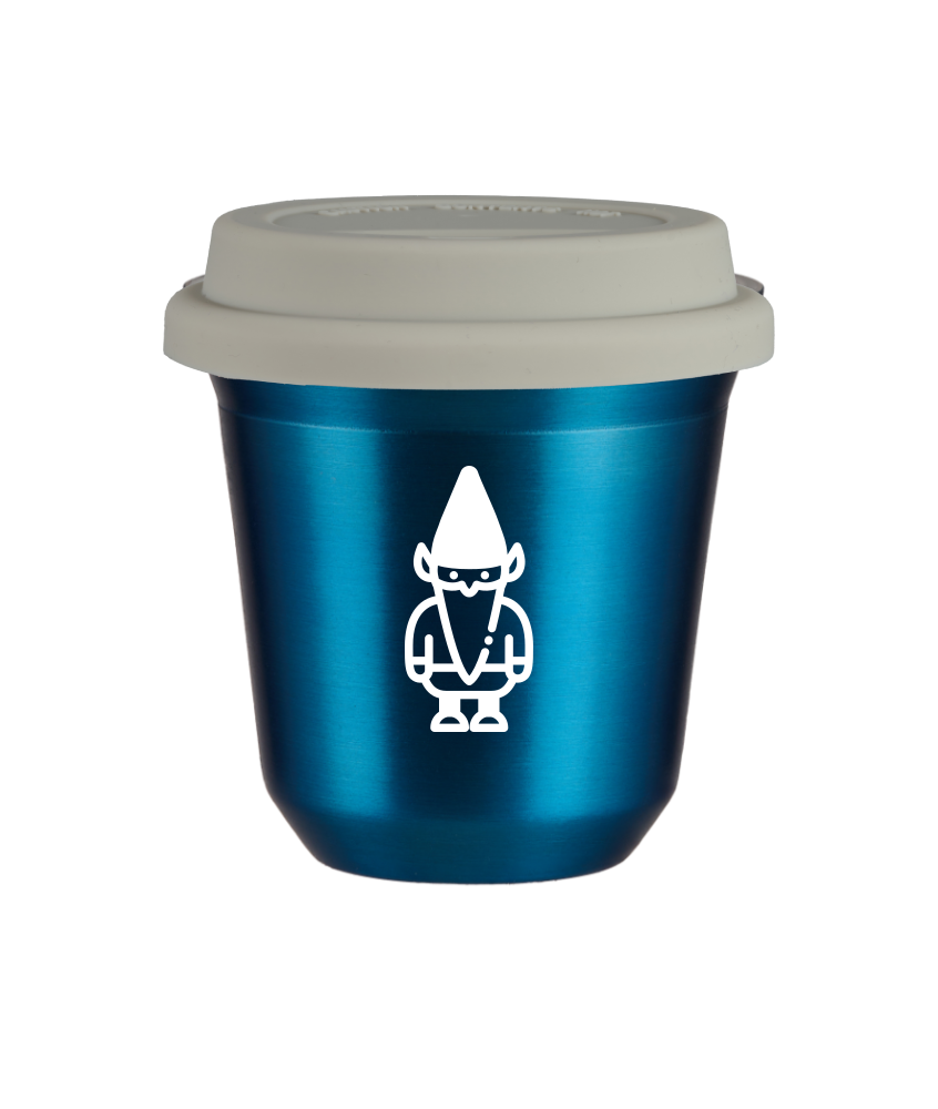 Tasse 240 ml BLEU MÉTALLIQUE "Nain 2 (blanc)", avec couvercle blanc Tasse 240 ml BLEU MÉTALLIQUE "Nain 2 (blanc)", avec couvercle blanc