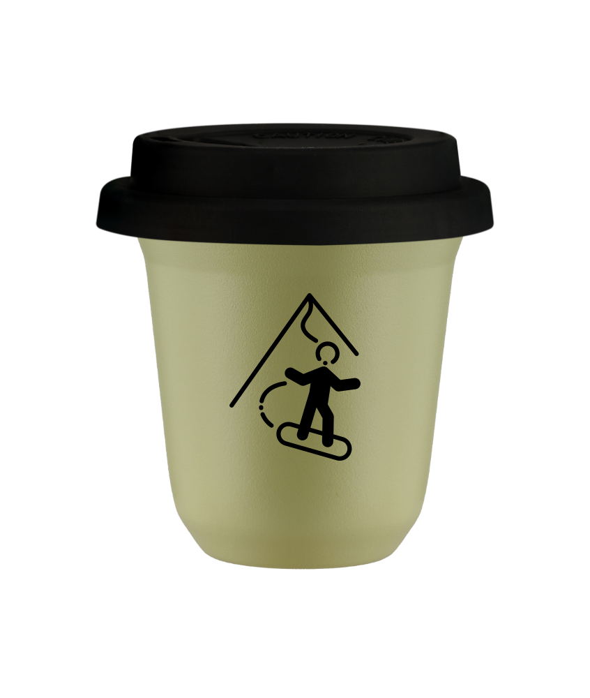 Tasse 80 ml PISTACHE "Snowboard", avec couvercle noir