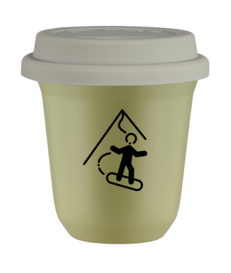 Tasse 80 ml PISTACHE "Snowboard", avec couvercle blanc Tasse 80 ml PISTACHE "Snowboard", avec couvercle blanc