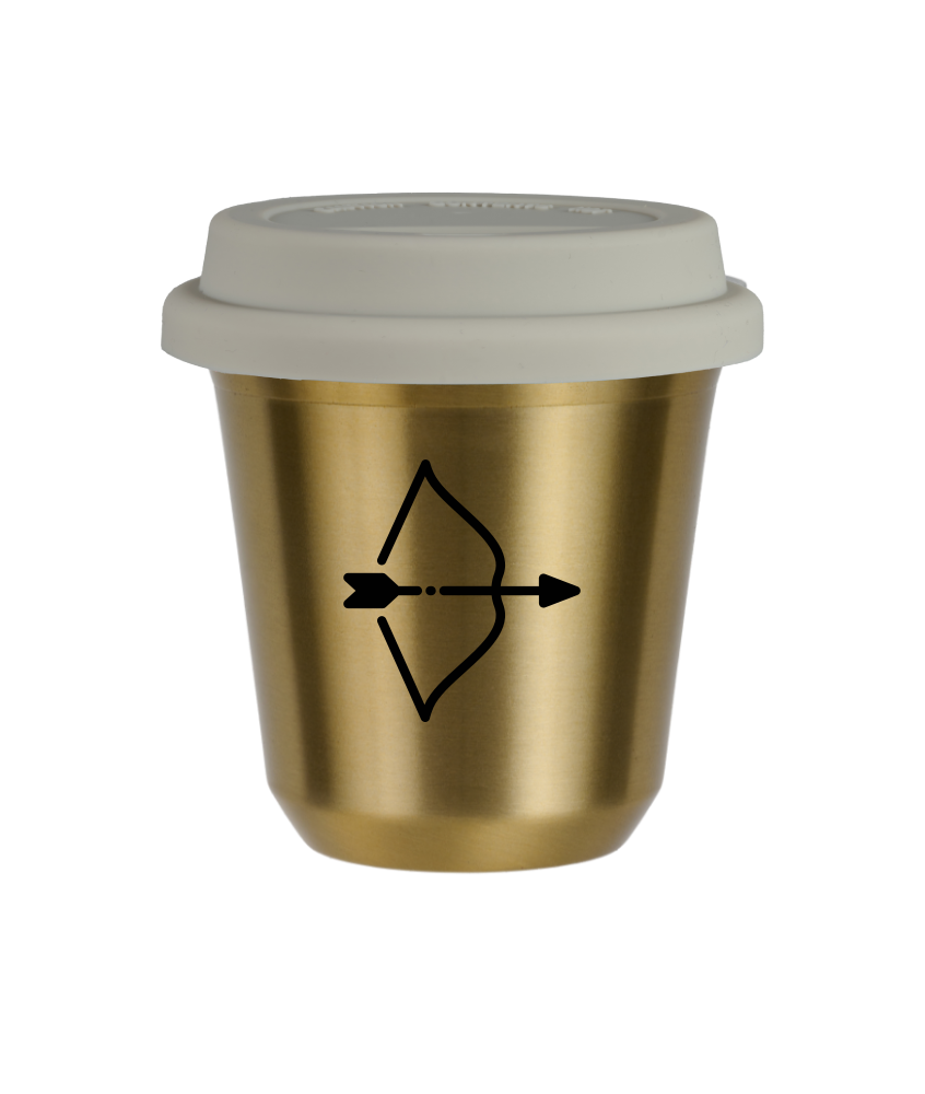 Tasse 240 ml OR "Sagittaire", avec couvercle blanc Tasse 240 ml OR "Sagittaire", avec couvercle blanc