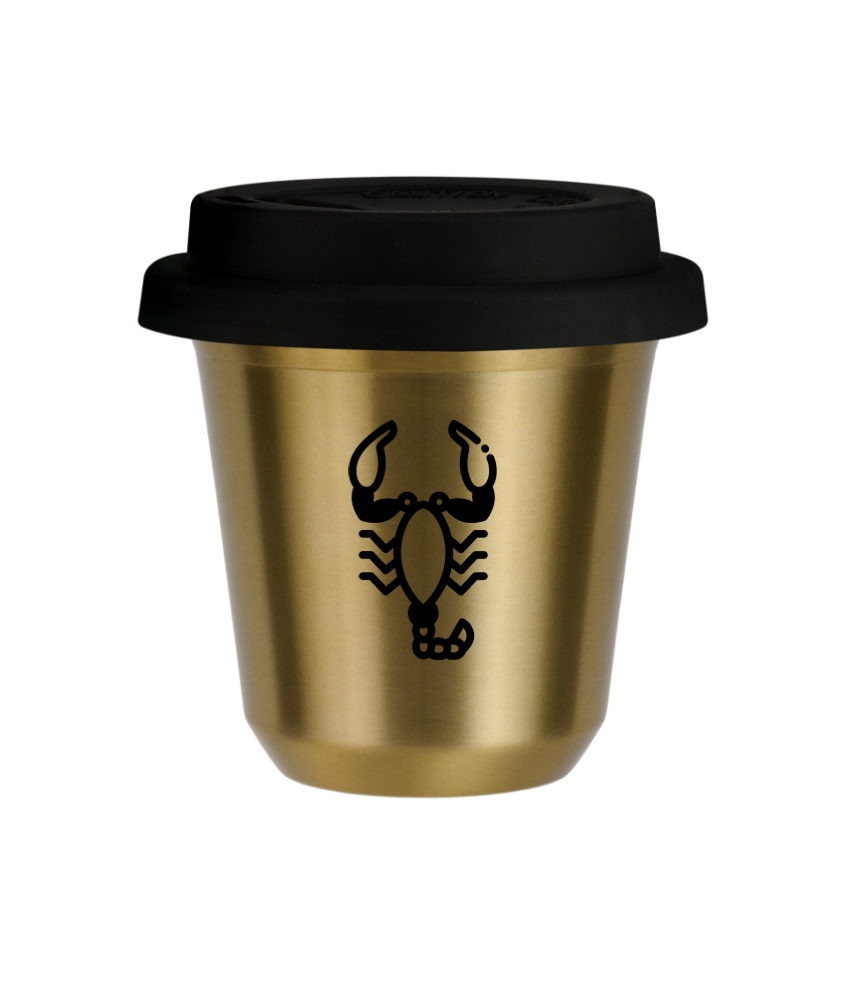 Tasse 240 ml OR "Scorpion (noir)", avec couvercle noir Tasse 240 ml OR "Scorpion (noir)", avec couvercle noir