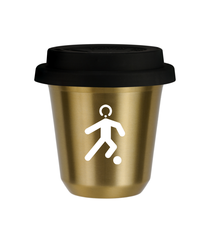 Tasse 240 ml OR "Football (blanc)", avec couvercle noir Tasse 240 ml OR "Football (blanc)", avec couvercle noir
