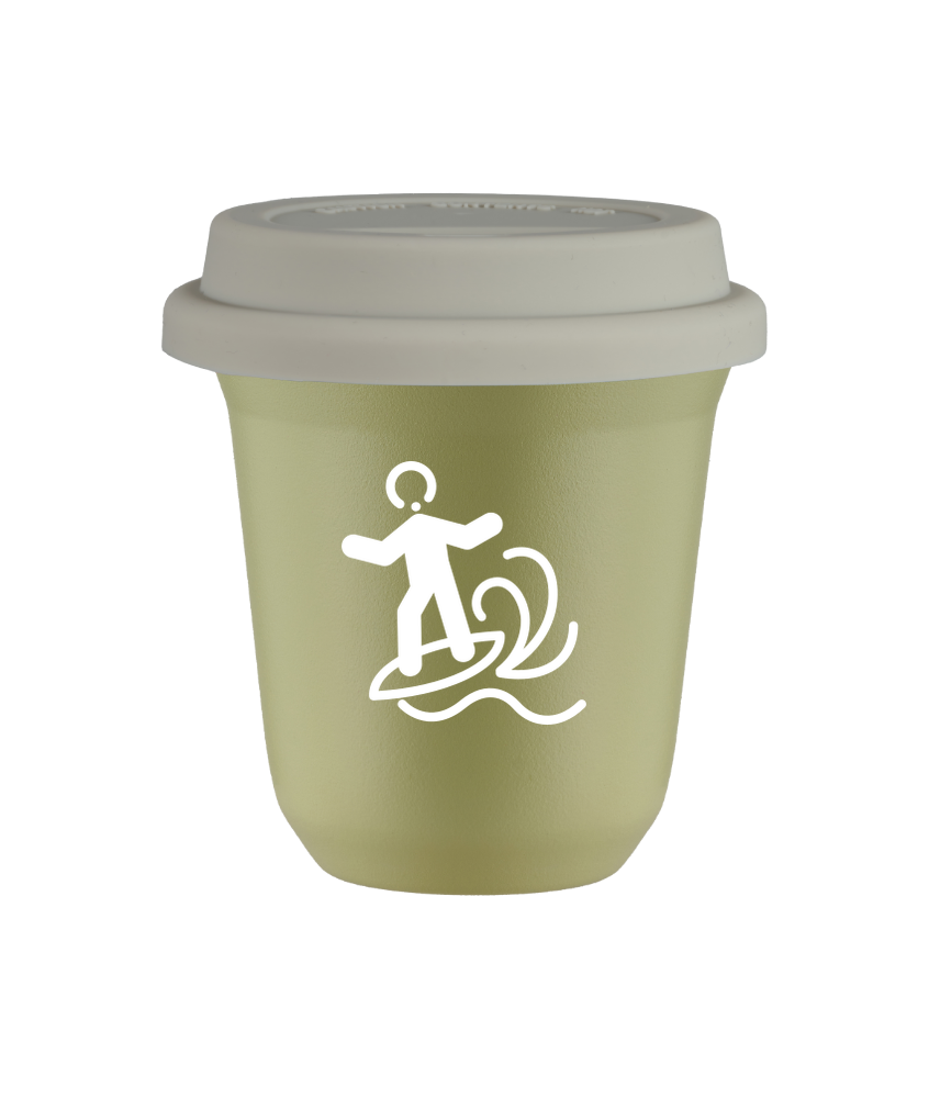 Tasse 80 ml PISTACHE "Planche à voile (blanc)", avec couvercle blanc