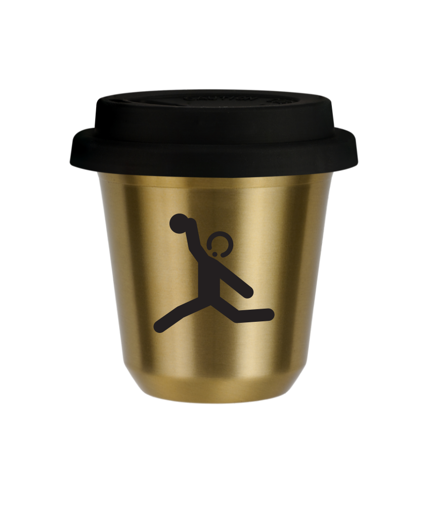 Tasse 240 ml OR "Lancer du disque", avec couvercle noir Tasse 240 ml OR "Lancer du disque", avec couvercle noir