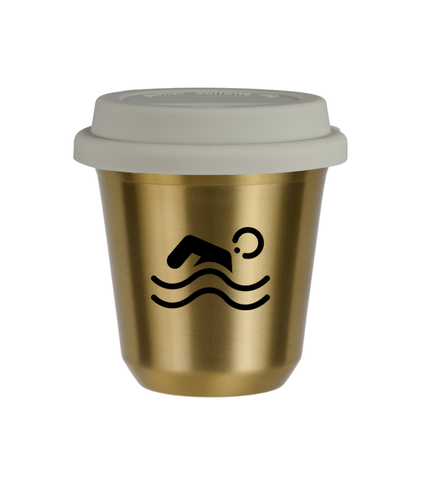 Tasse 240 ml OR "Natation (noir)", avec couvercle blanc