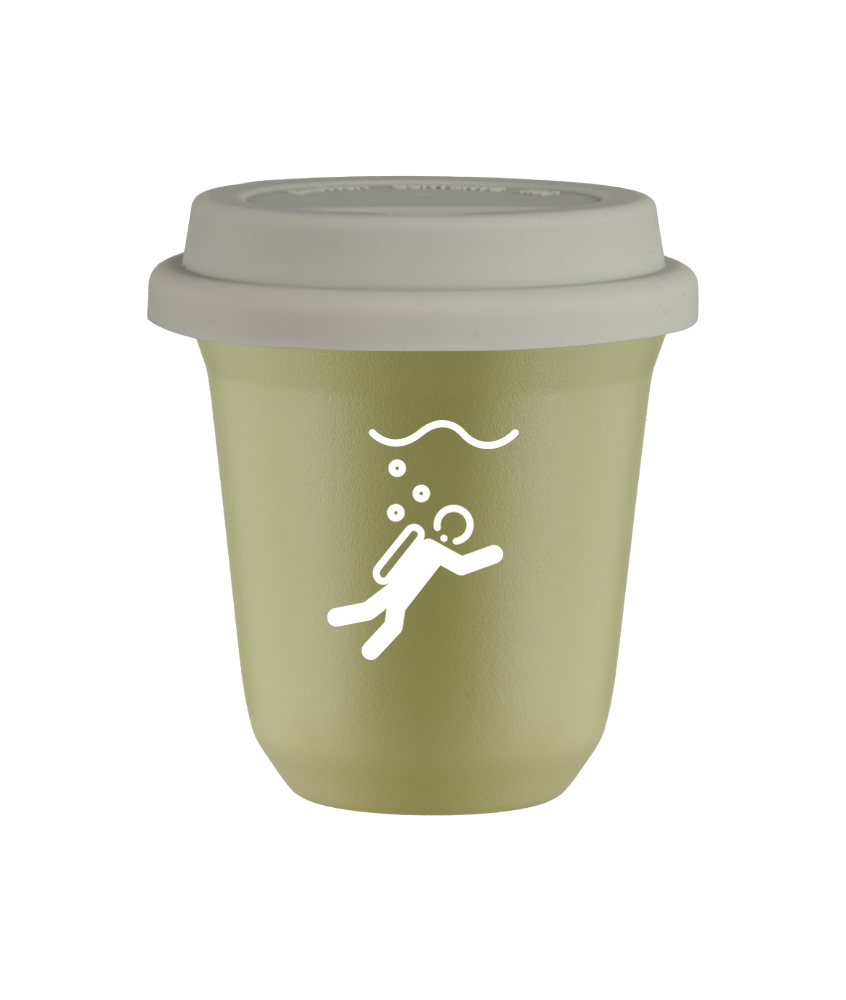 Tasse 80 ml PISTACHE "Plongée (blanc)", avec couvercle blanc