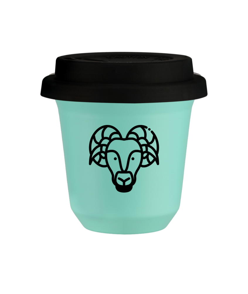 Tasse 240 ml TURQUOISE "Bélier", avec couvercle noir Tasse 240 ml TURQUOISE "Bélier", avec couvercle noir