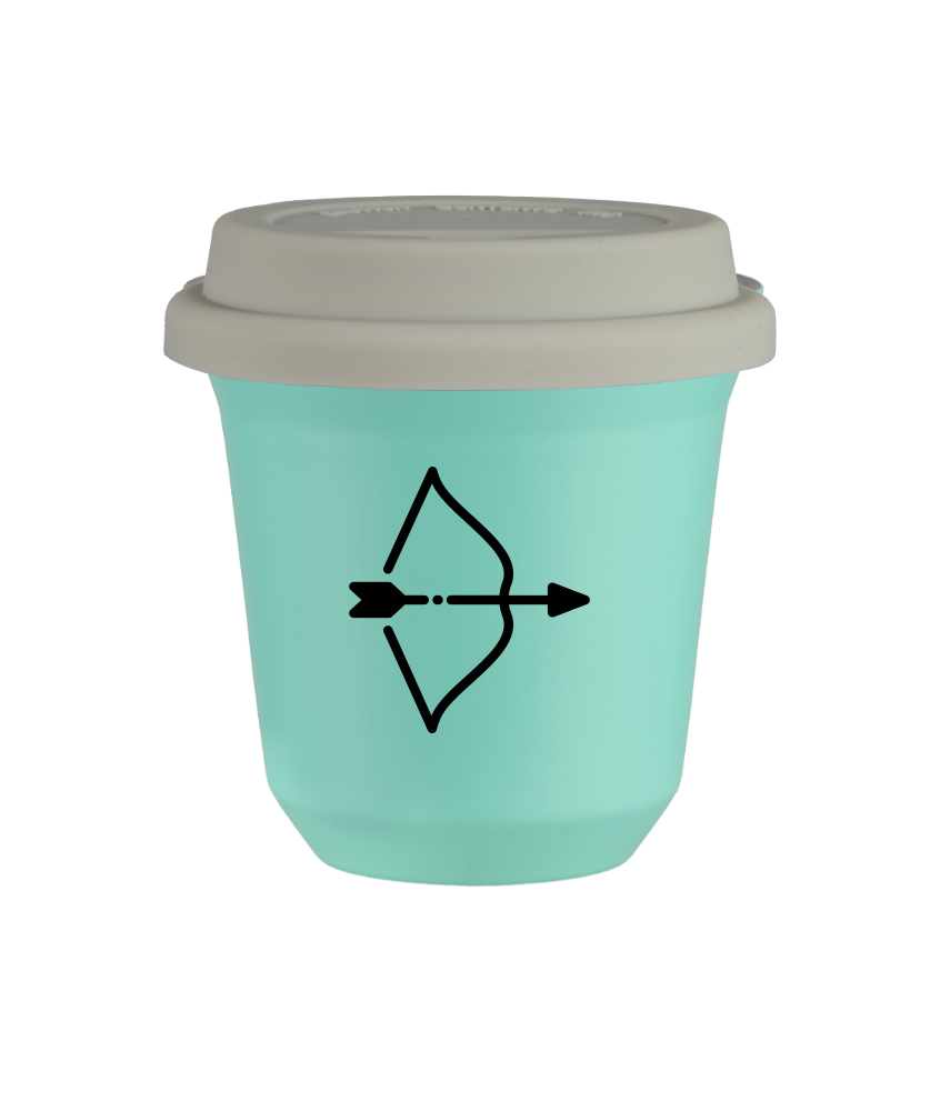 Tasse 240 ml TURQUOISE "Sagittaire", avec couvercle blanc Tasse 240 ml TURQUOISE "Sagittaire", avec couvercle blanc