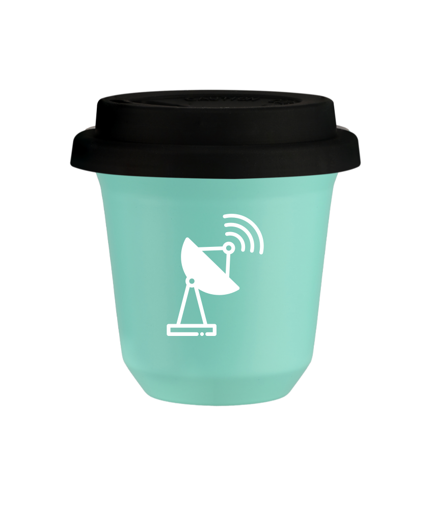 Tasse 240 ml TURQUOISE "Antenne (blanc)", avec couvercle noir Tasse 240 ml TURQUOISE "Antenne (blanc)", avec couvercle noir
