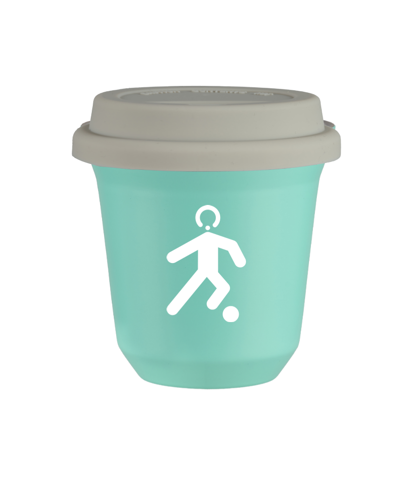 Tasse 240 ml TURQUOISE "Football (blanc)", avec couvercle blanc Tasse 240 ml TURQUOISE "Football (blanc)", avec couvercle blanc