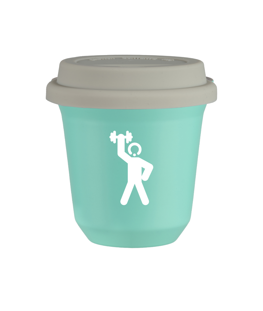 Tasse 240 ml TURQUOISE "Homme fort 2 (blanc)", avec couvercle blanc Tasse 240 ml TURQUOISE "Homme fort 2 (blanc)", avec couvercle blanc