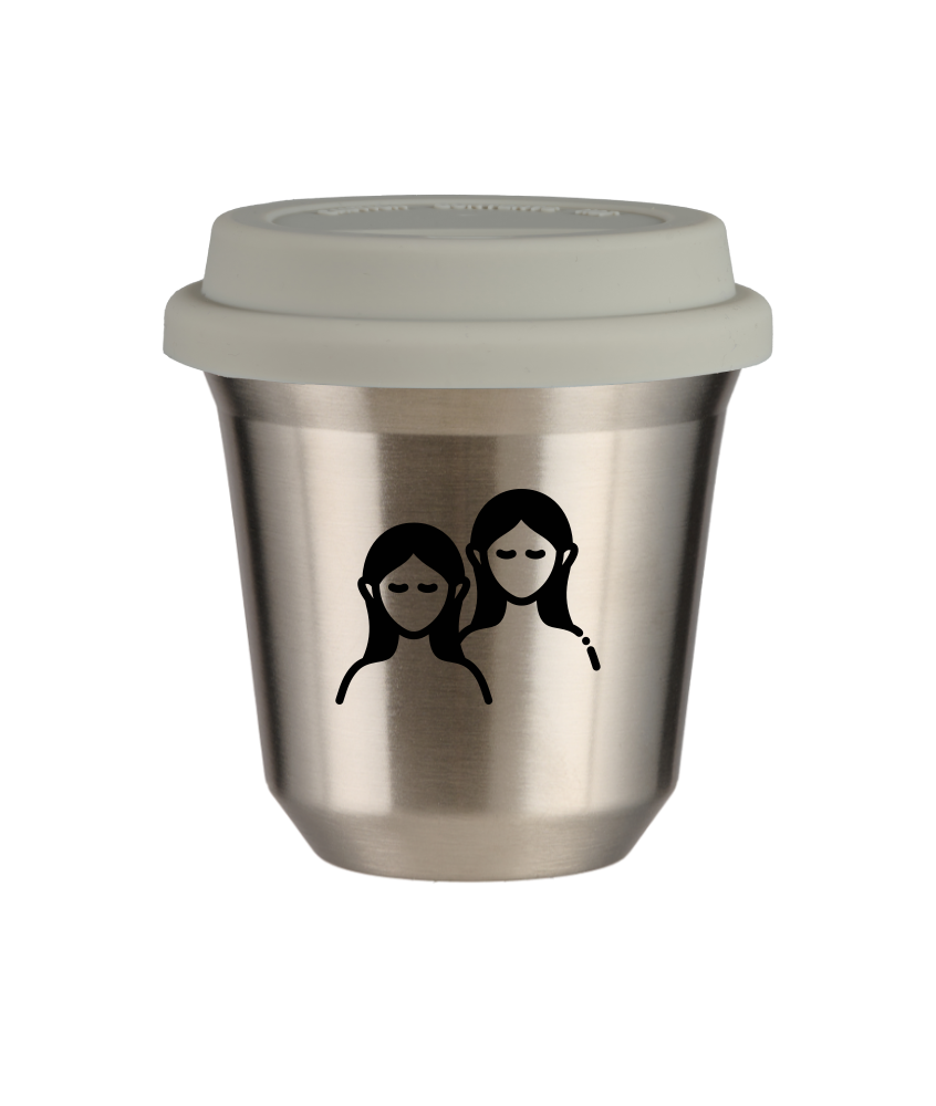 Tasse 240 ml ARGENT "Gémeaux", avec couvercle blanc