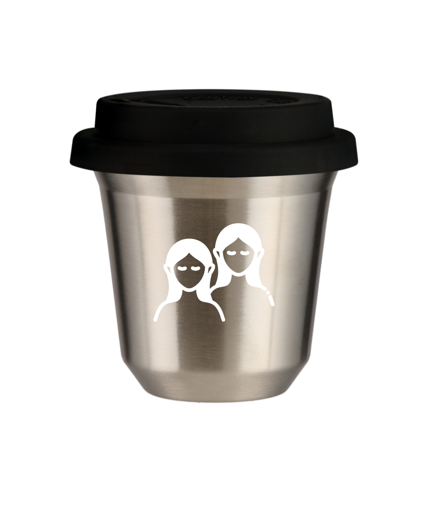 Tasse 240 ml ARGENT "Gémeaux (blanc)", avec couvercle noir Tasse 240 ml ARGENT "Gémeaux (blanc)", avec couvercle noir